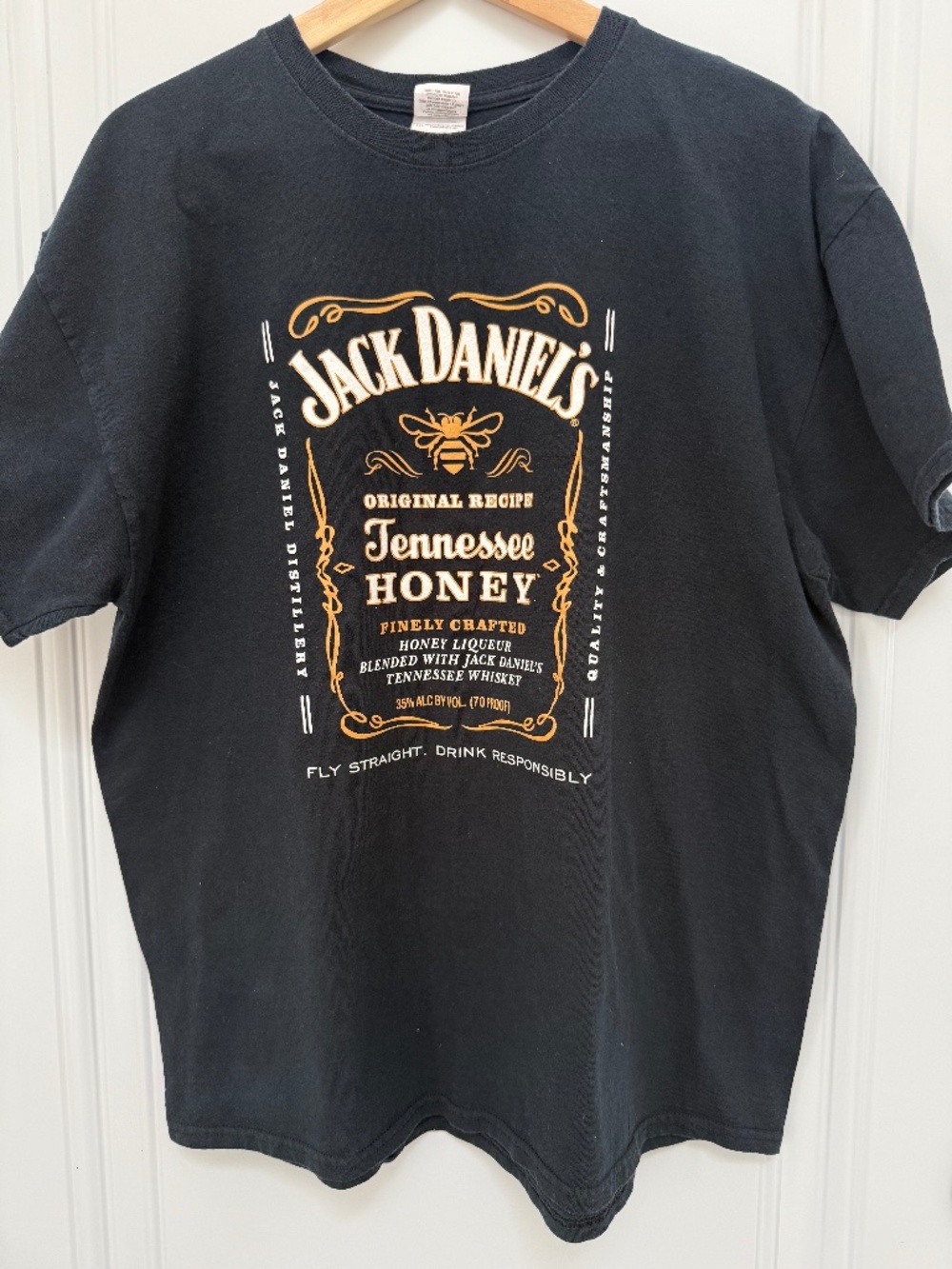 Jack Daniel’s Tennessee Honey Graphic T-shirt Mens XL Black Heavy Cotton Whiskey